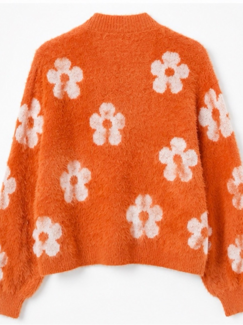 Fuzzy Daisy Cardigan Floral Sweater Orange Size Small - Picture 3 of 4